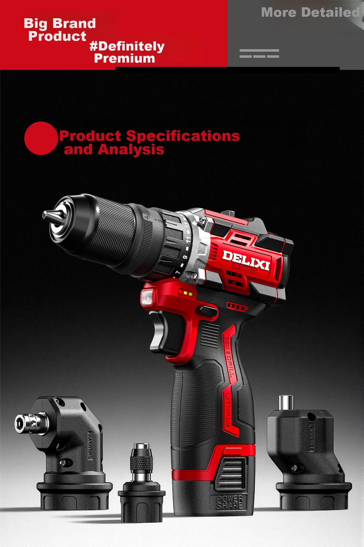 Delixi Electric Multifunctional 16.8V Brushless Lithium Battery Cordless Handheld Drill with Quick-Change Chuck and Toolbox 24
