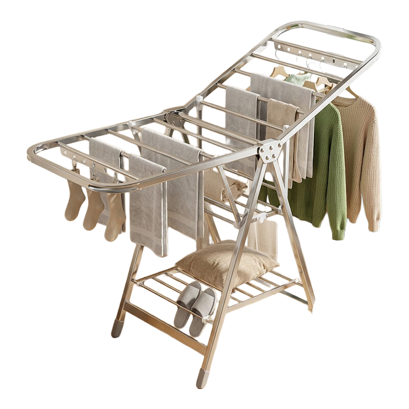 40,000 Kilometers Folding Floor Clothes Drying Rack Stainless Steel Balcony Wing-Shaped Indoor Outdoor Laundry Rack