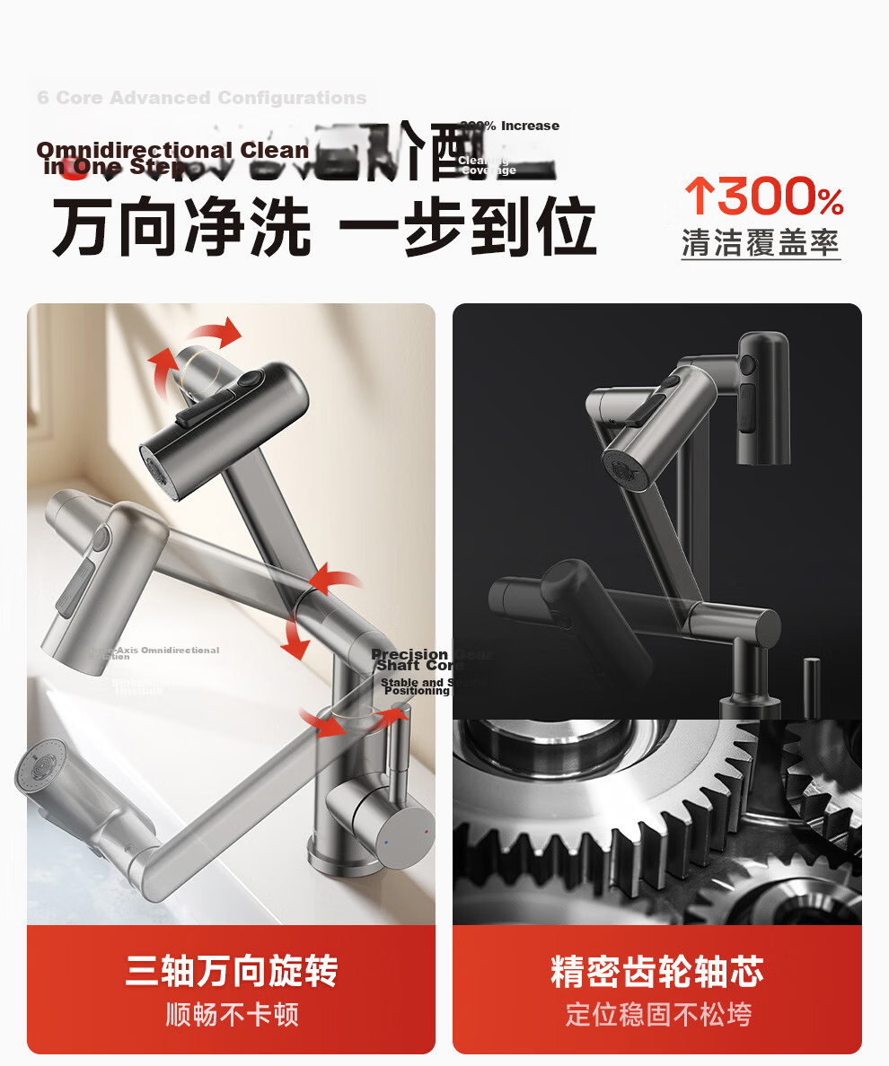 ARROW Robotic Arm Faucet 360° Rotatable Stainless Steel Lucky Cat Hot and Cold Wash Basin AE41307GGW 5
