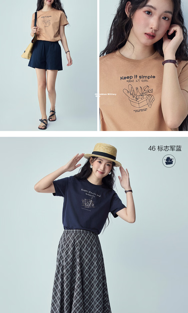 Giordano Women's Short Sleeve T-Shirt New Pure Cotton Afternoon Tea Theme Printed Crew Neck Top 13396304 14
