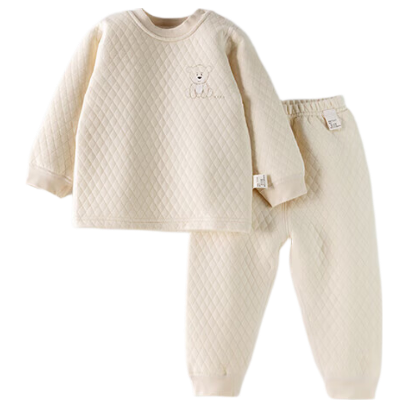 Huanxixiaoxiong 6 Months to 3 Years Old Baby Clothes, Pure Cotton Thermal Underwear Set, Winter Three-Layer Warm Thin Cotton Baby Autumn And Winter