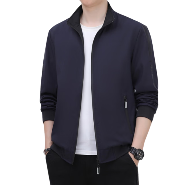 TUCANO Men's Spring Autumn Jacket Set Stand Collar Striped Top Casual Versatile Pants Two-Piece Khaki 4XL
