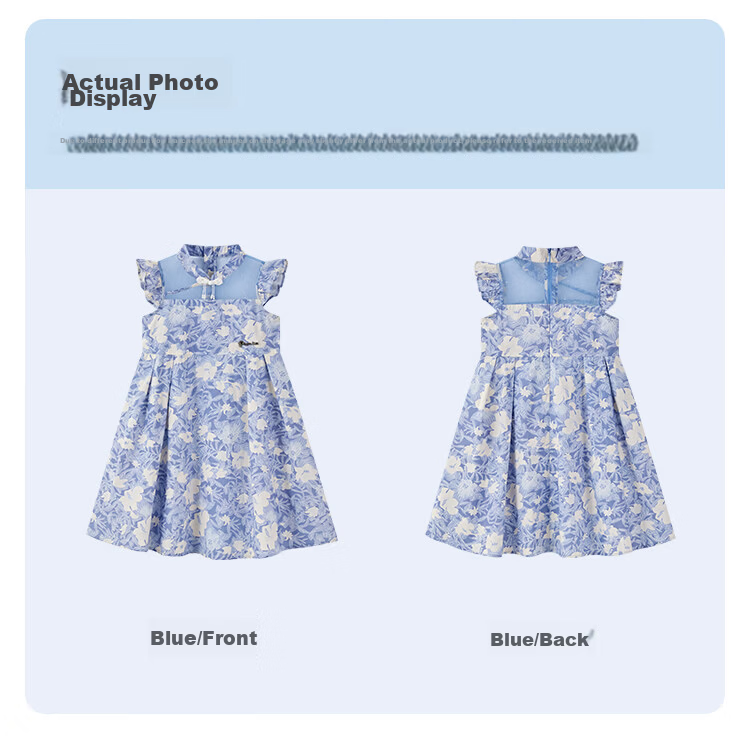 Disney Girls Summer Thin Flutter Sleeve Princess Dress 2026 New Chinese Style Floral Dress for Girls 9
