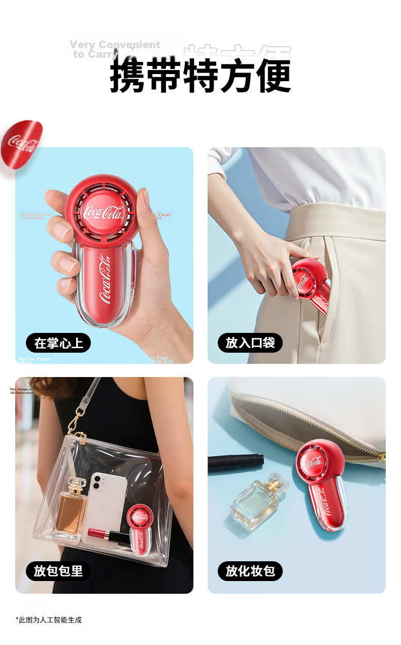 Coca-Cola Handheld Desktop Long Battery Life Portable Rechargeable High-Speed Cooling Fan for Office, Students, Dormitory, Outdoor B-FS05G 9