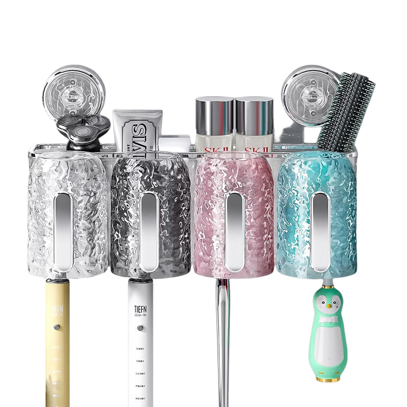 Jialifang Suction Cup Toothbrush Holder Wall-Mounted No Drilling Required with Handle Colorful Four-Cup Desig