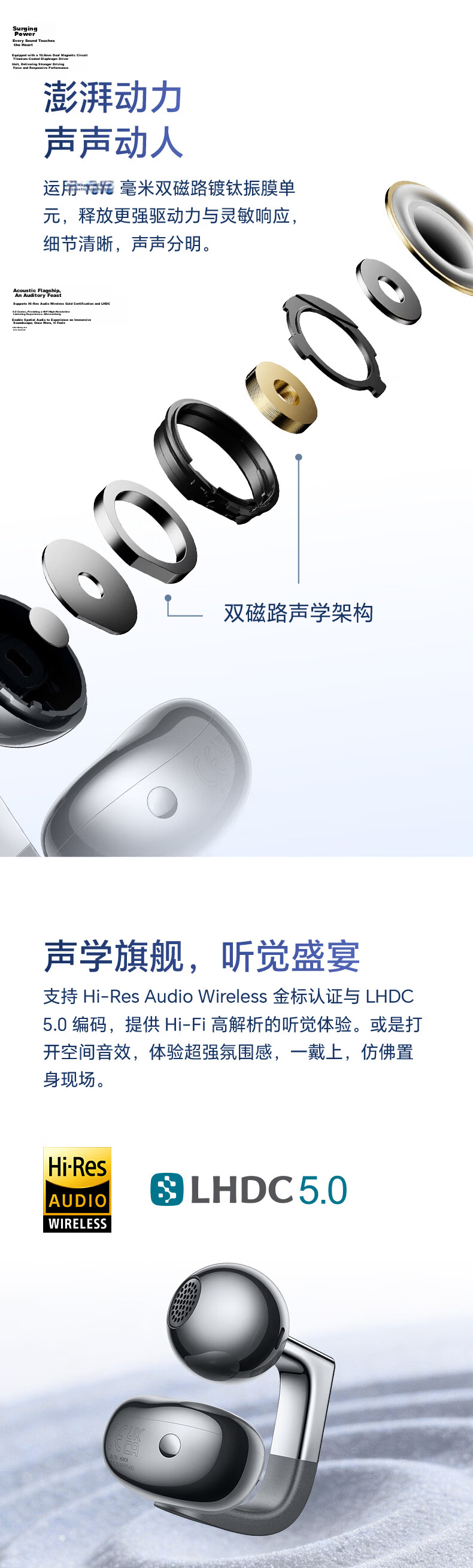 HONOR Earbuds Pro Clip-On Earphones Li Yunrui Edition Bluetooth Earphones Shining Dual-Track Studs Rose Gold 8