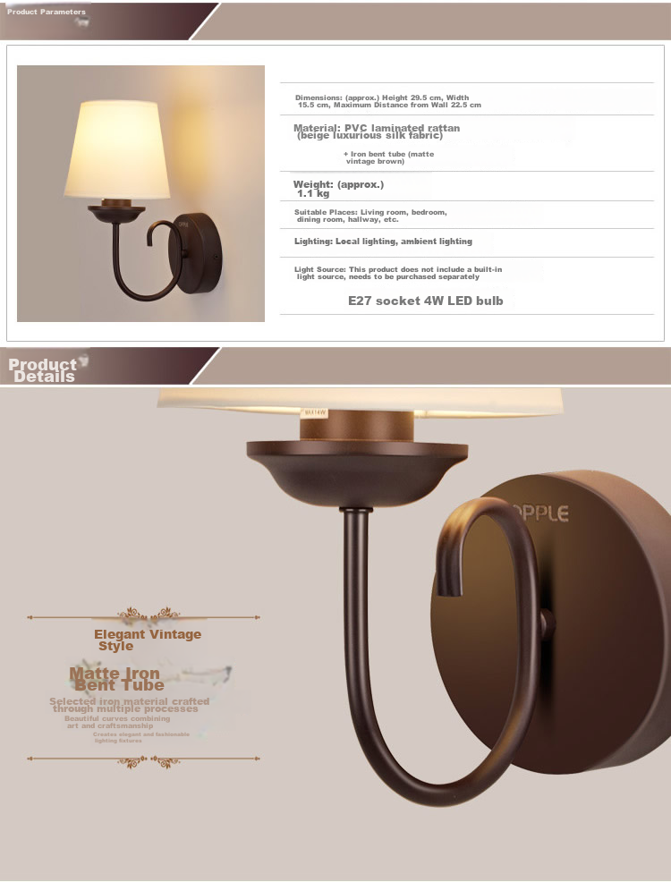 OPPLE Lighting LED Bedroom Bedside Warm Romantic American Style Wall Lamp E27 Bulb Base Light Source Sold Separately 4