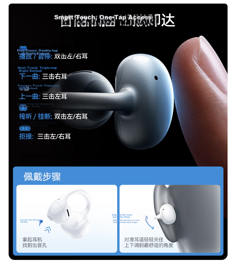 Moxin [Zero Sensation Wear | True AI Interaction] Clip-on Noise Cancelling Bluetooth Earphones Open-type True Wireless Long Battery Life Sports Gaming Call Compatible with Apple Huawei White 29
