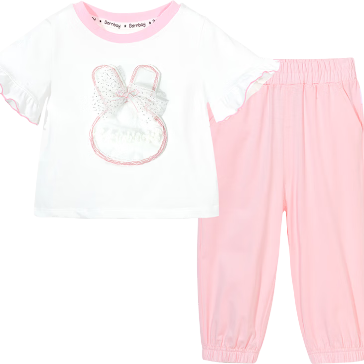 Beibeiyi Cooling T-Shirt Set Summer New Girls Breathable Short Sleeve Casual Mosquito-Repellent Long Pants Set Candy Purple 130