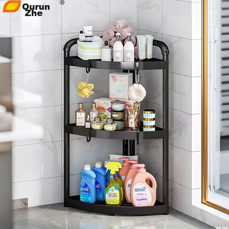 Ouranzo Bathroom Corner Shelf Kitchen Bathroom Storage Rack 3-Tier Triangular Floor Stand