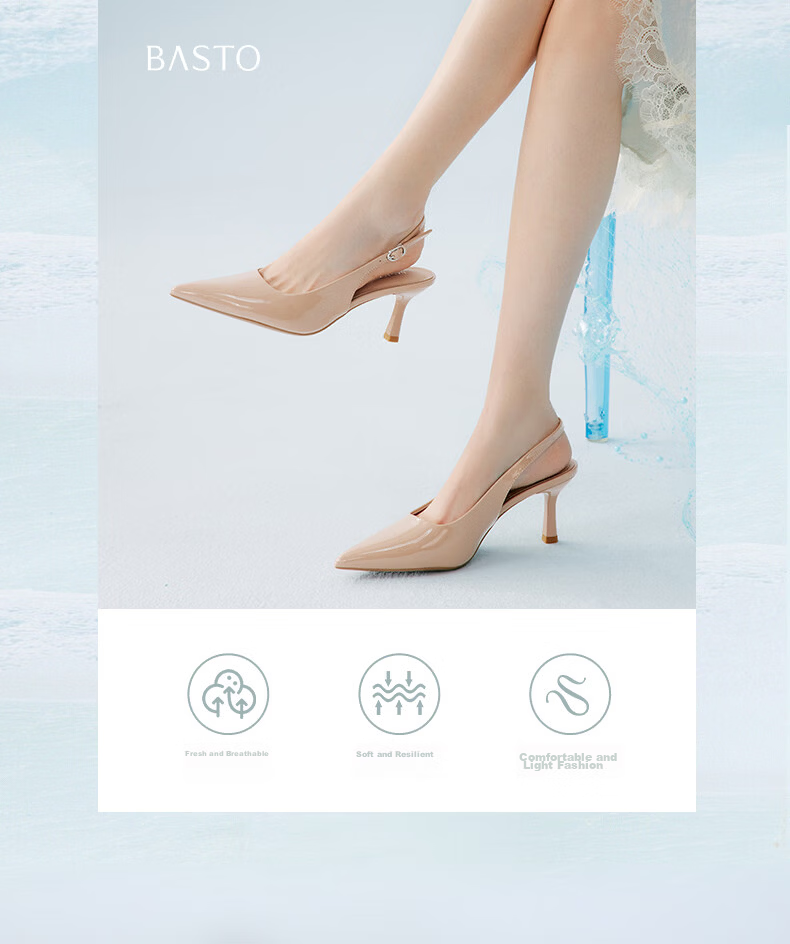 BASTO Elegant Nude Pointed Toe Stiletto High Heel Backless Sandals CU712BH6 4