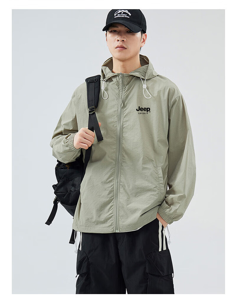 JEEP SPIRIT Men's Summer New Ice Silk Lightweight Sun Protection Jacket Large Size Men's Clothing Coat ZH7777 Cement Gray 3XL 40