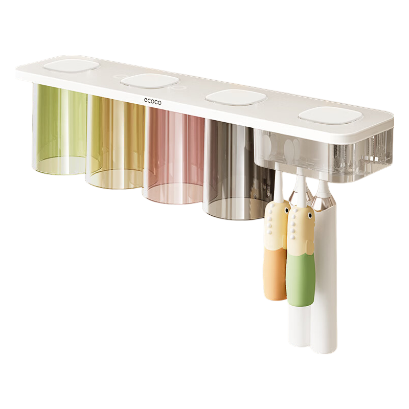 Ecoco Magnetic Hanging Toothbrush Holder with Mouthwash Cup Wall-Mounted Electric Toothbrush Rack 25049