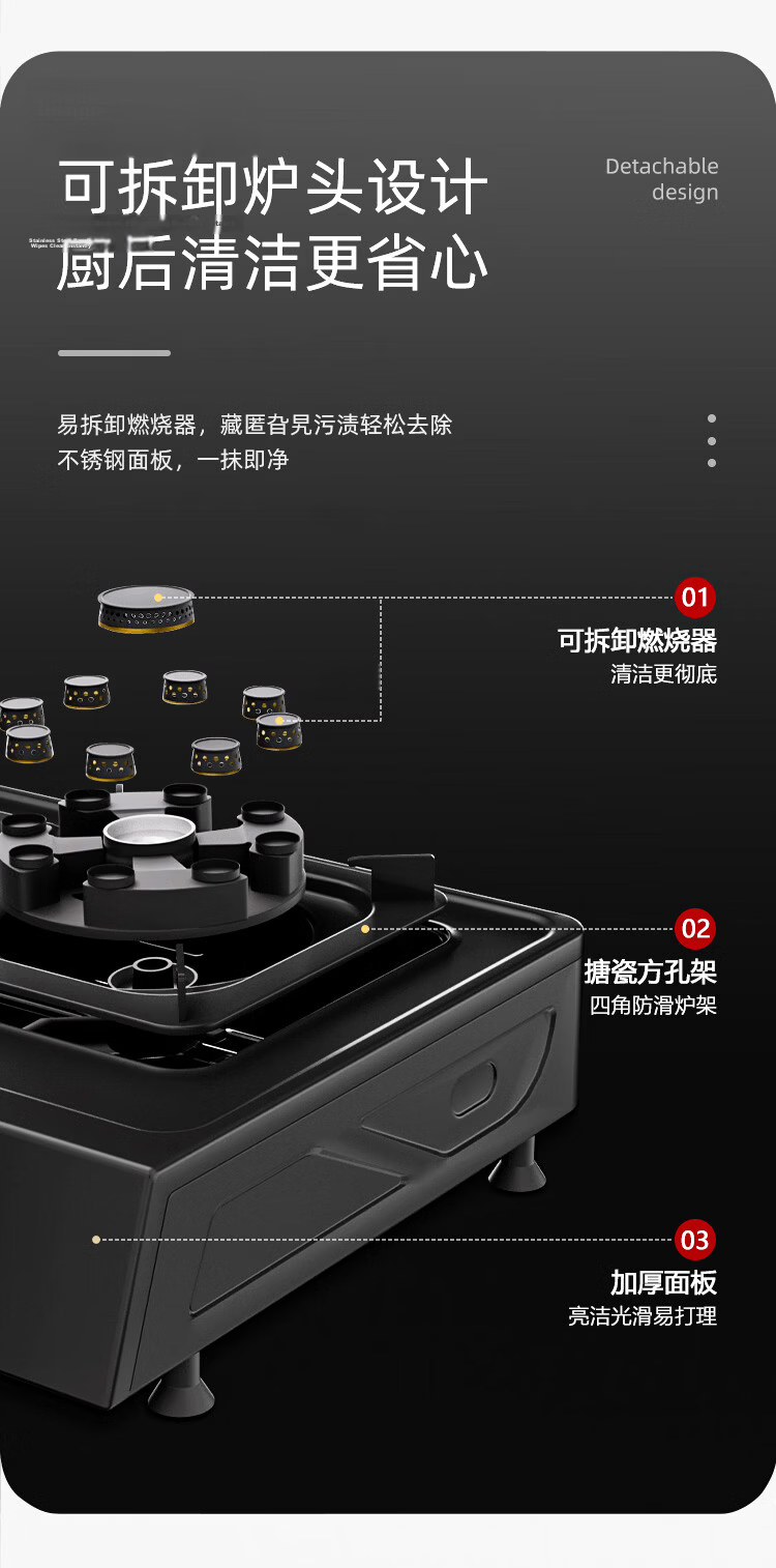 Canbo Natural Gas Stove Tabletop Double Burner 5.2KW High Power Nine-Chamber Copper Flame Cap Removable Burner Household Energy-Saving Explosion-Proof Durable Kitchen High Flame Stove TI25H 15