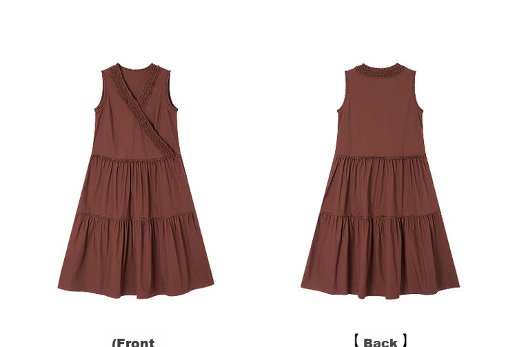 Demana [100% Cotton Poplin] Summer French Style Cross V-Neck Sleeveless Ruffle Slim A-Line Mid-Length Dress for Women 22