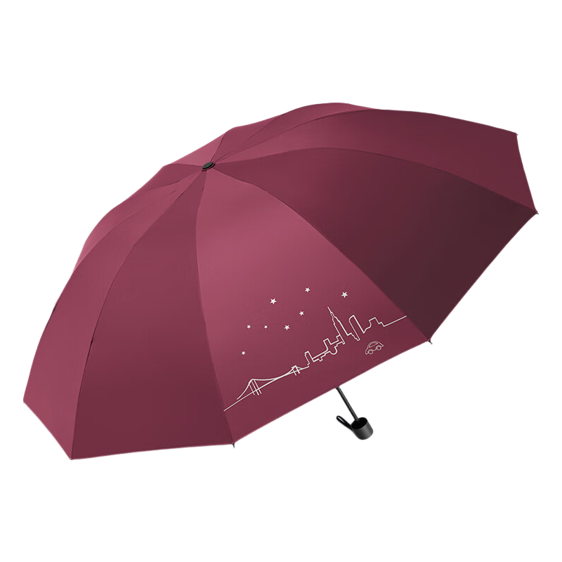 Tiantangshan Double-Person Umbrella, Three-Fold, 10 Ribs, Extra Large Size, Windproof, Black Gel, Sun Protection, Dual-Use for Rain And Shine, Starry Sky Deep Wheat Red