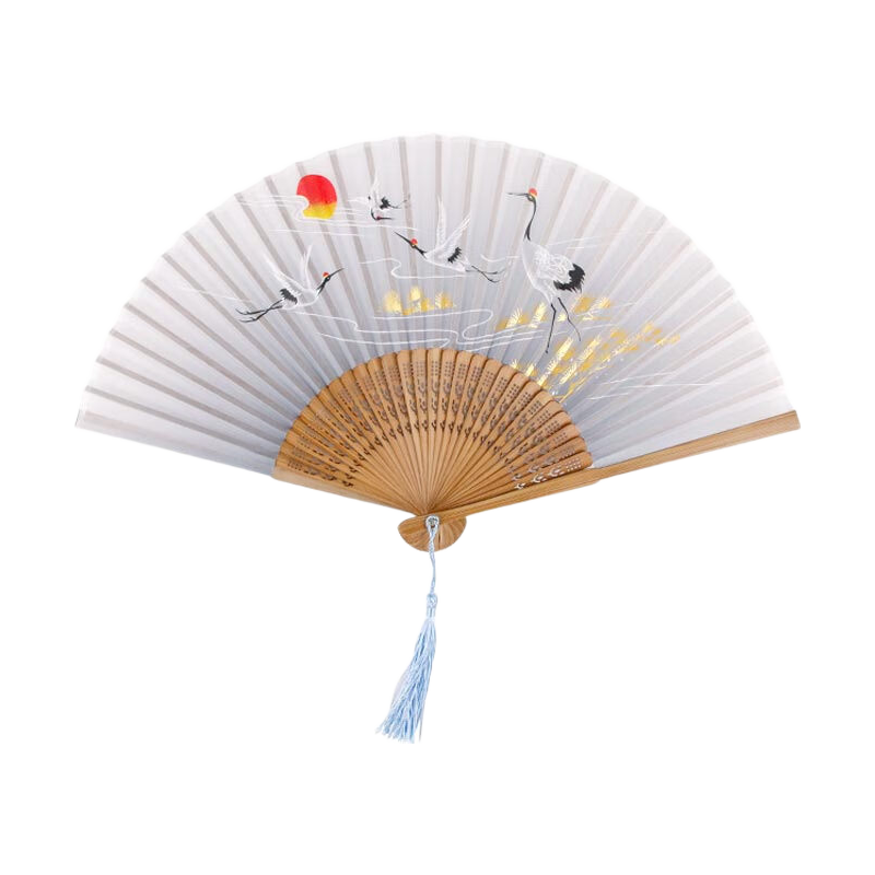 TaTanice Traditional Chinese Folding Fan, Bamboo Fan with Crane Pattern on Silk Fabric, Birthday Gift for Friends, Chinese Style Floral And Bird Painting