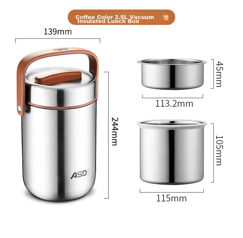 ASD 316L Food Grade Stainless Steel Vacuum Insulated Lunch Box 2L Portable Large Capacity Bento Box for Students 19