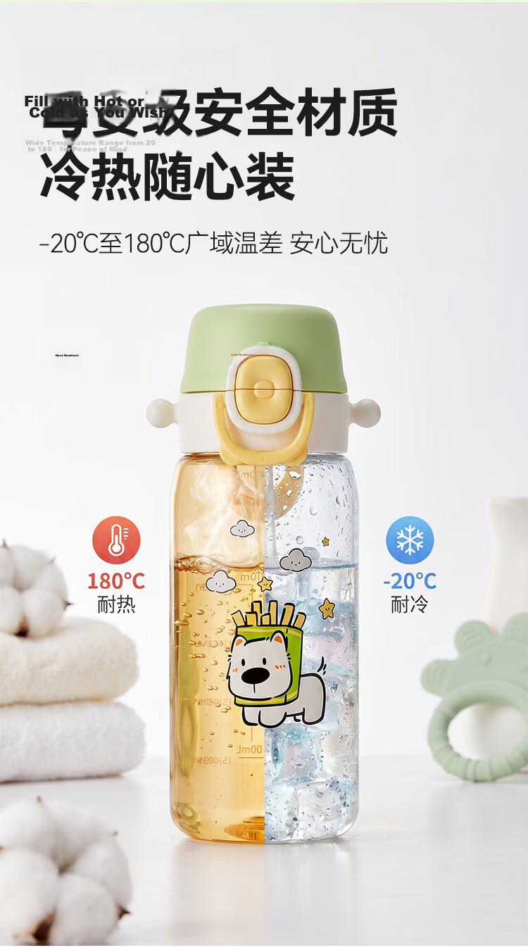JD Jingzao Children's Water Bottle Straw Cup PPSU Dual-Use 2-in-1 Outdoor Sports Water Bottle for 3+ Years Students School Use 3