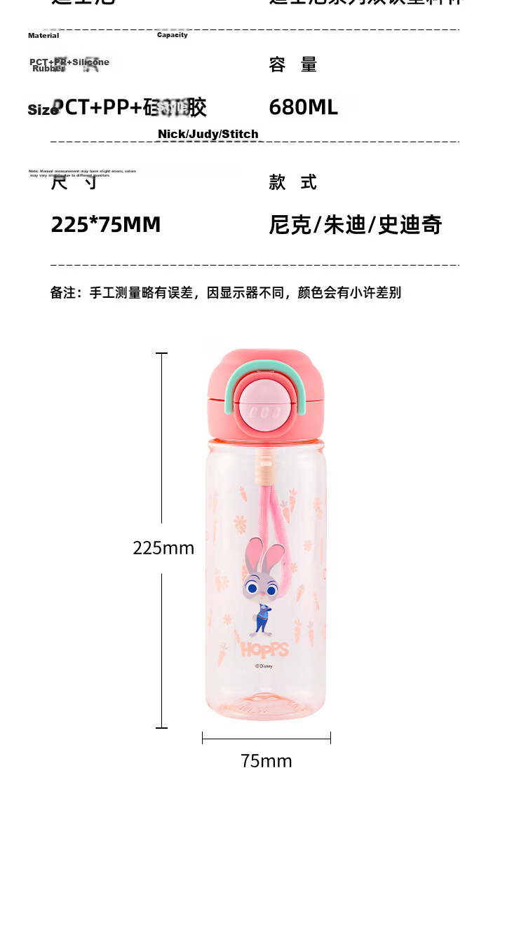 Disney Kids Large Capacity Summer Tritan Plastic Water Bottle Portable Sports Fitness Bottle for Boys and Girls Students 12