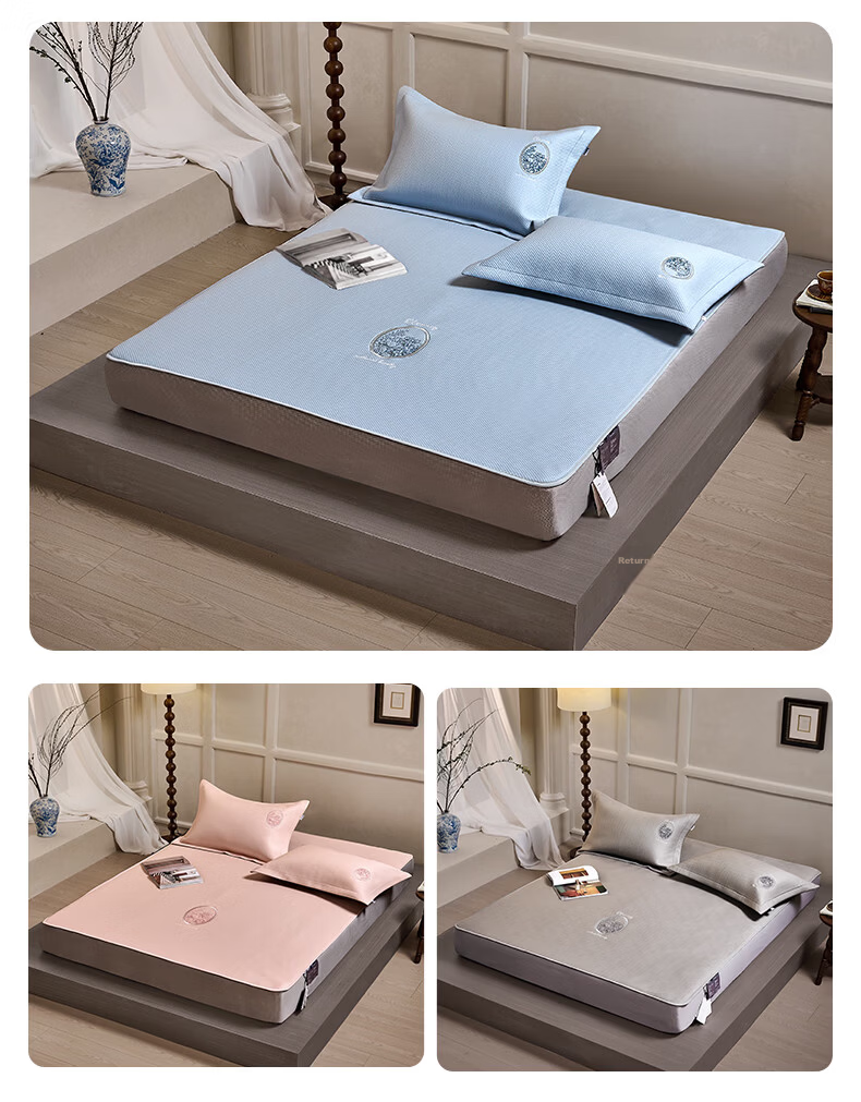 Fengyun "Meet Prague" Ice Silk Cooling Mat Class A Antibacterial Machine Washable Foldable Fitted Sheet 3-Piece Set 1.8*2m Gray Coffee 11