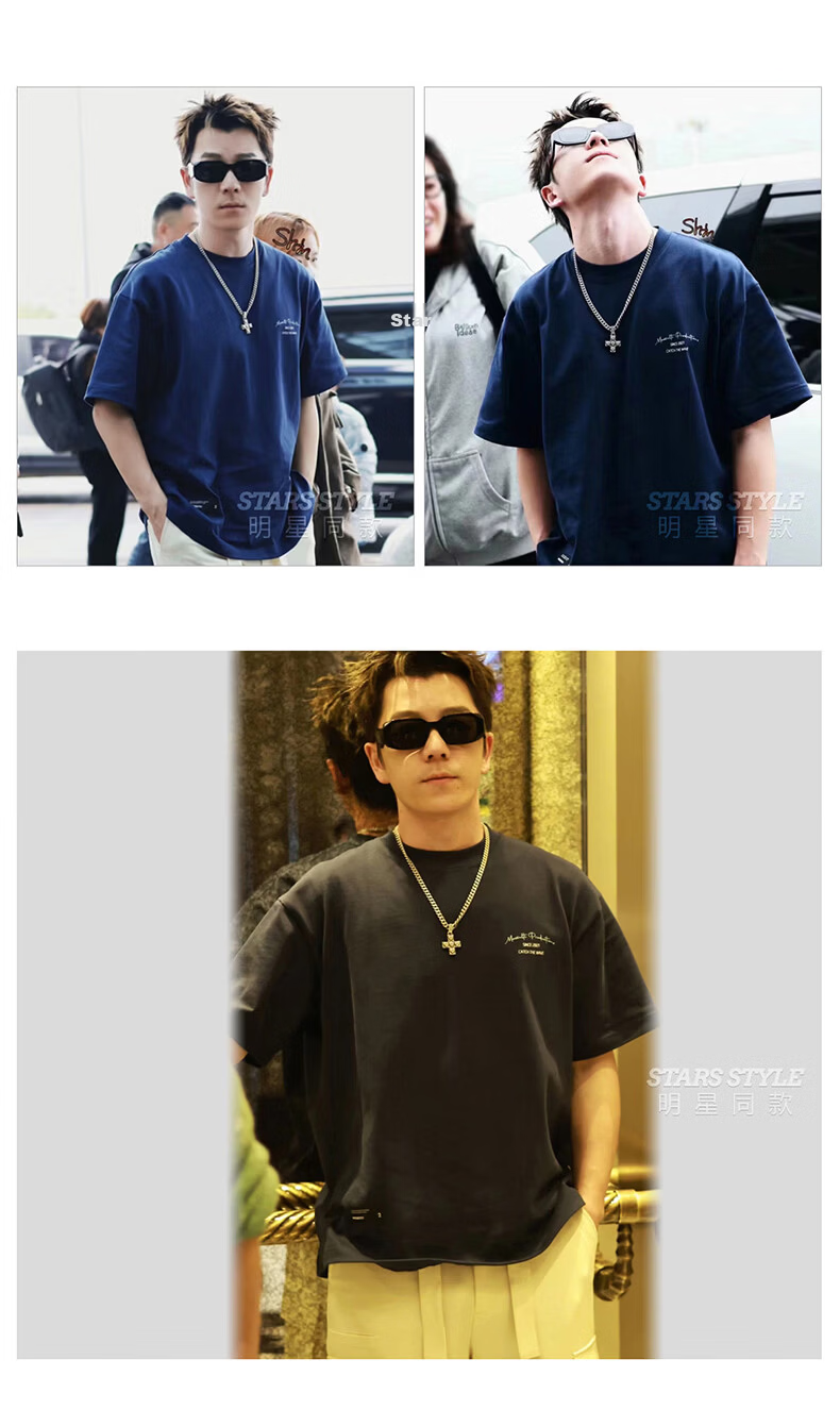 GELANYIFU Men's Short Sleeve T-Shirt Summer Japanese Style Loose Trendy American Casual Heavyweight Pure Cotton Basic Tee 4