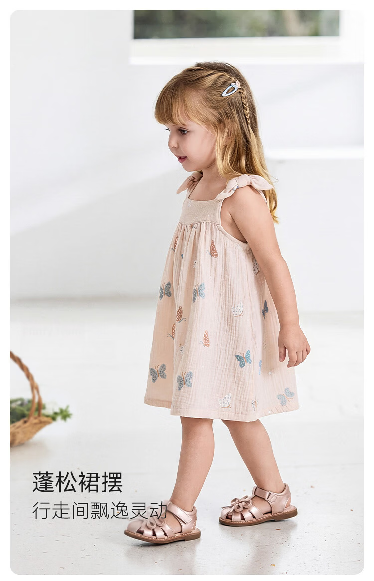 Babylove Clearance Girls' Summer Breathable Cotton Gauze Strap Dress Infant Toddler Stylish Princess Dress 7