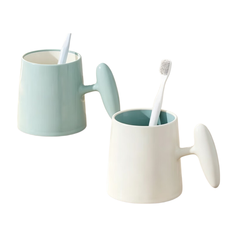 BDO Toothbrush And Mouthwash Cup Set, Travel And Home Bathroom Cup with Handle, Shatterproof Couple's Cups, 2 Pieces