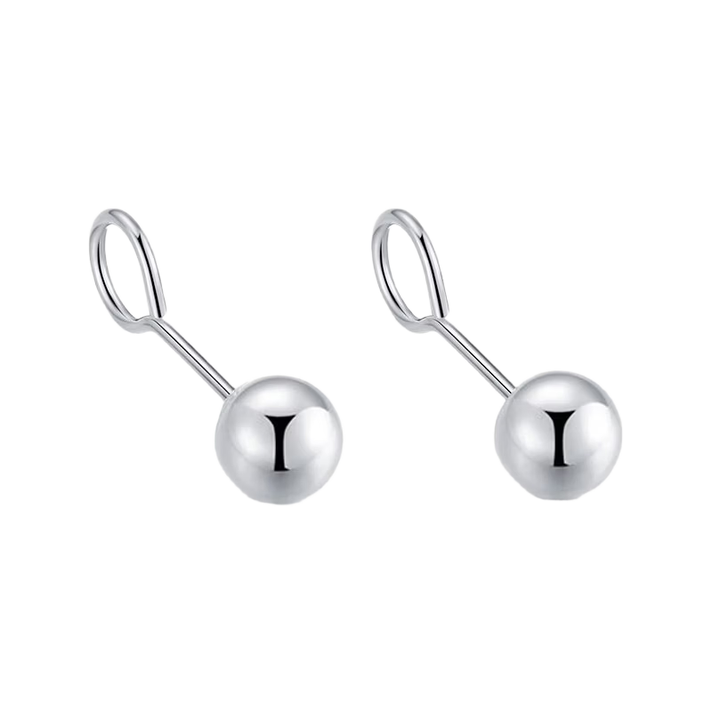 Jinliufu Auspicious 990 Pure Silver Round Bead Earrings for Women Simple Sterling Silver Hypoallergenic Studs Gift for Girlfriend on Qixi Festival