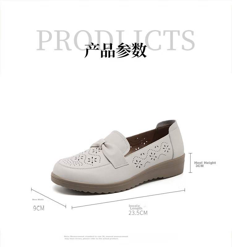 Red Dragonfly Women's Loafers Mom Shoes Slip-On Soft Sole Middle-Aged and Elderly Leather Low-Cut Flats WTB265172 Off-White Size 38 9