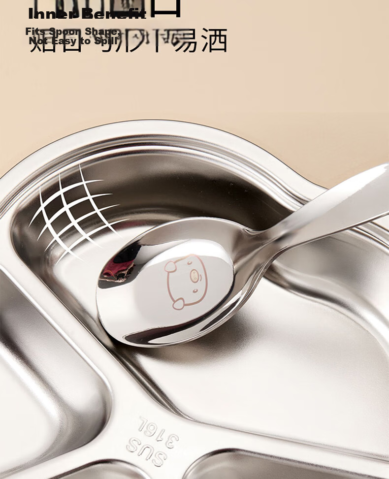 COOKSS Kids Baby Plate 316 Stainless Steel Infant Feeding Divided Plate 6