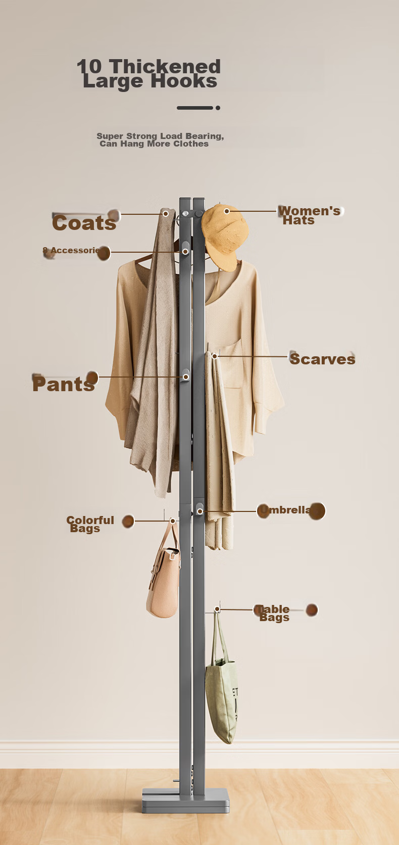 Wenna Floor Standing Clothes Rack Bedroom Coat Hanger Small Space Indoor Drying Rack Simple Hat and Coat Stand 9
