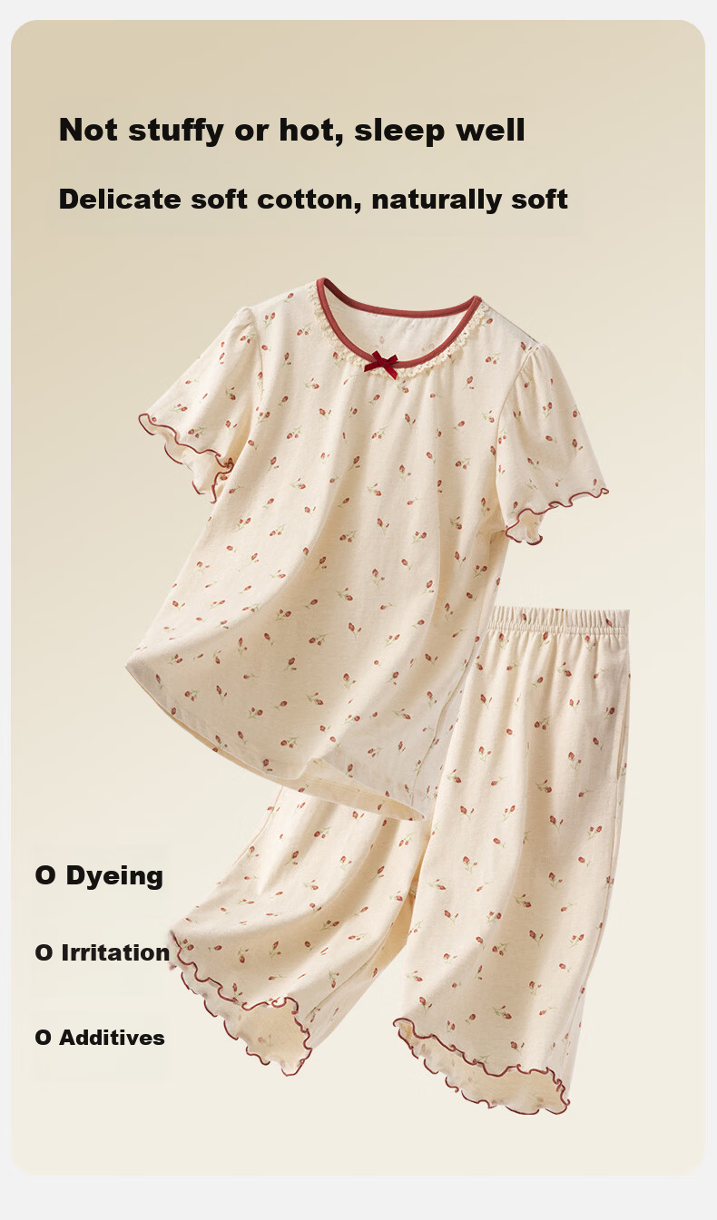 Dingguagua Girls' Short Sleeve Summer Pajama Set, Lightweight A-Class Pure Cotton Breathable Sleepwear for Ages 6-12, Junior High School Student Size 170 3