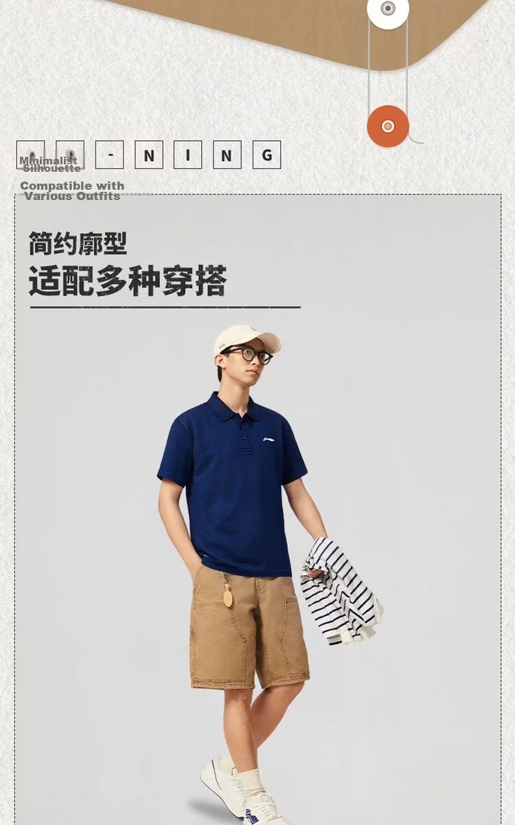 LI-NING Men's Lightweight Breathable Sports Polo Shirt Casual Classic Short Sleeve Top 4