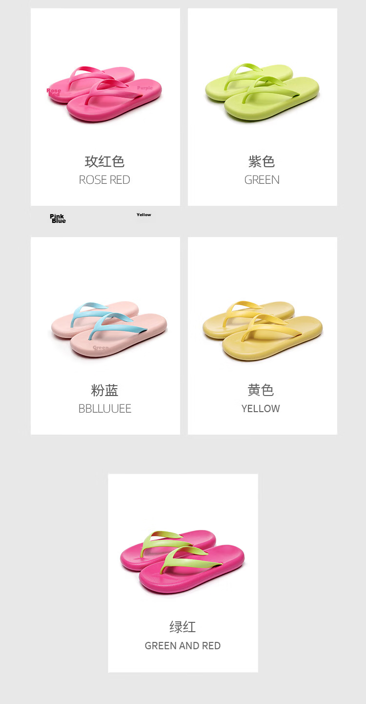 GUOLUOFEI Women's Summer Flip Flops Outdoor Slip-Resistant Shower Beach Toe Post Sandals Pink Blue Size 39-40 4