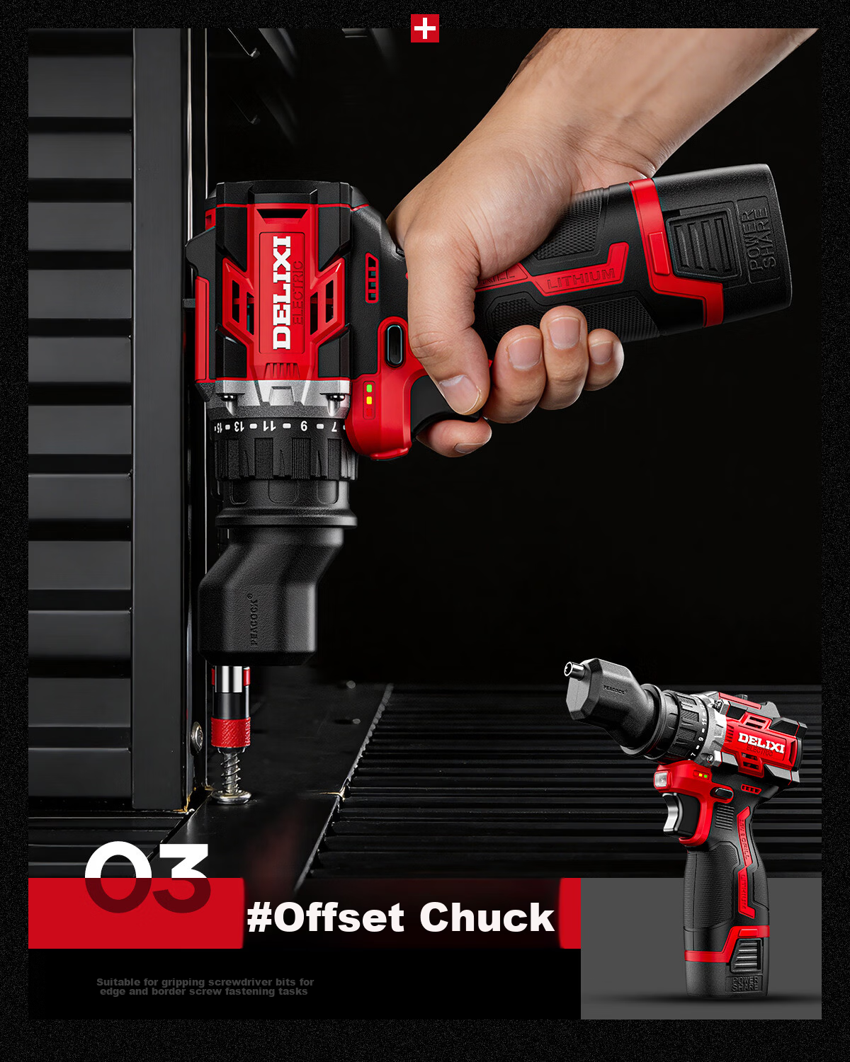 Delixi Electric Multifunctional 16.8V Brushless Lithium Battery Cordless Handheld Drill with Quick-Change Chuck and Toolbox 12