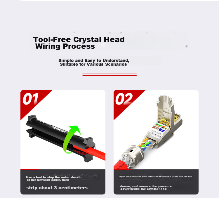 AMPCOM CAT6 Tool-Free RJ45 Shielded Gold-Plated Zinc Alloy 8P8C Ethernet Connector AMC6102 18