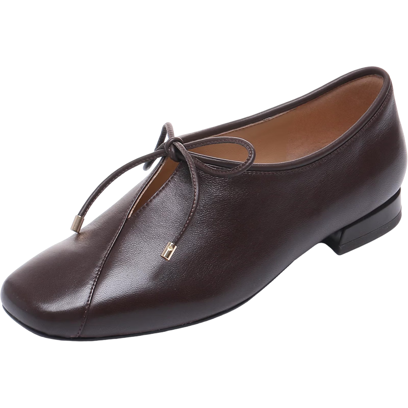 Le Saunda Summer New Square Toe Slip-On British Style Sheepskin Chunky Heel Granny Flats Women 32301 Brown BRK39