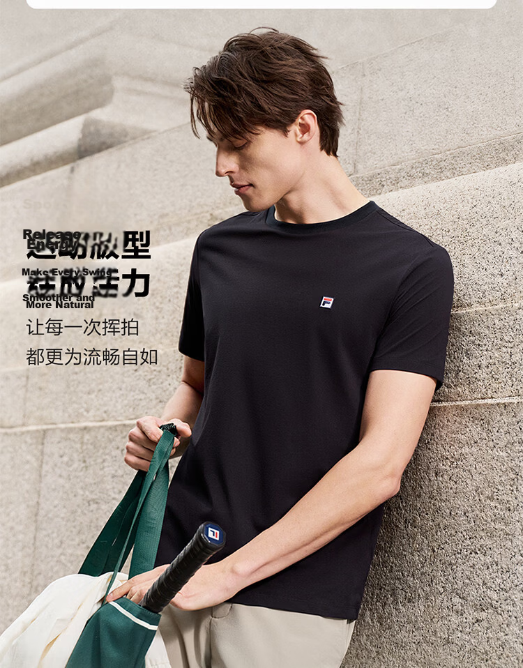 FILA Official Men's Short Sleeve T-Shirt 2026 Summer Tennis Moisture-Wicking Quick-Dry Knit Sun Protection Crew Neck Top 4