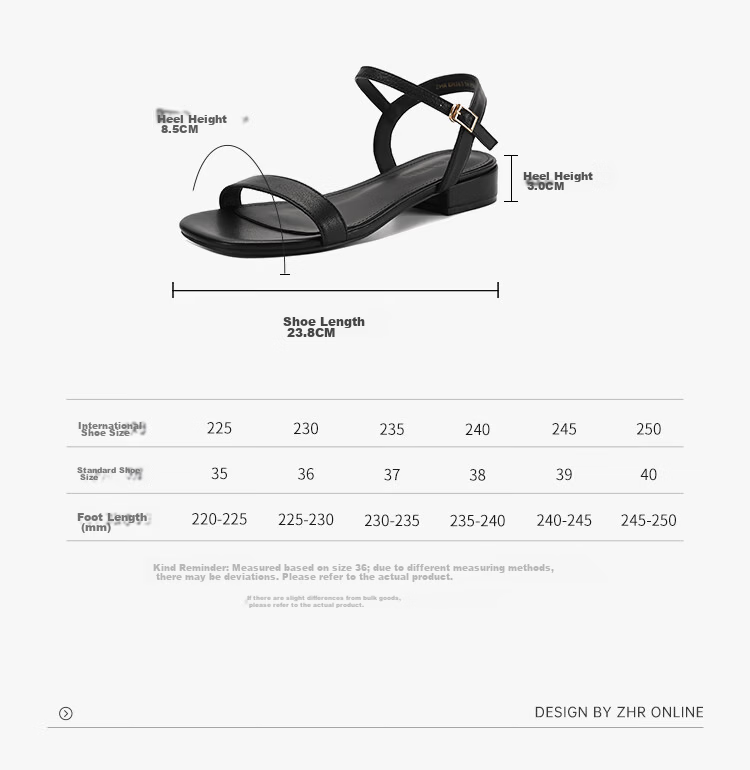 ZHR Women's Summer Sandals First Layer Lambskin One-Strap Flat Sandals French Retro Chunky Heel EH363 Black Size 36 7