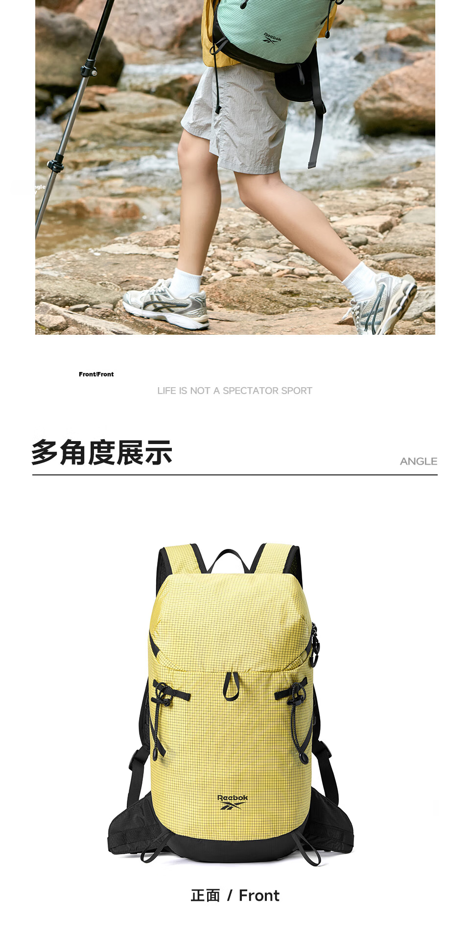 Reebok Lightweight Hiking Backpack Men Sports Outdoor Cycling Double Shoulder Bag Climbing Trail Backpack Women Jade Green 15