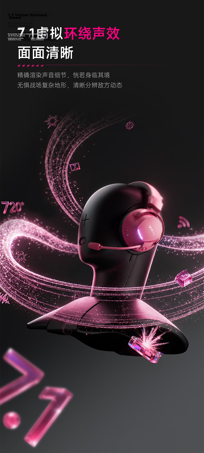 VGN Sea Demon V2 JD Exclusive Over-Ear Gaming Headset Bluetooth 2.4G Esports FPS Sound Positioning Sea Demon V2 Pro Max Black Red 9