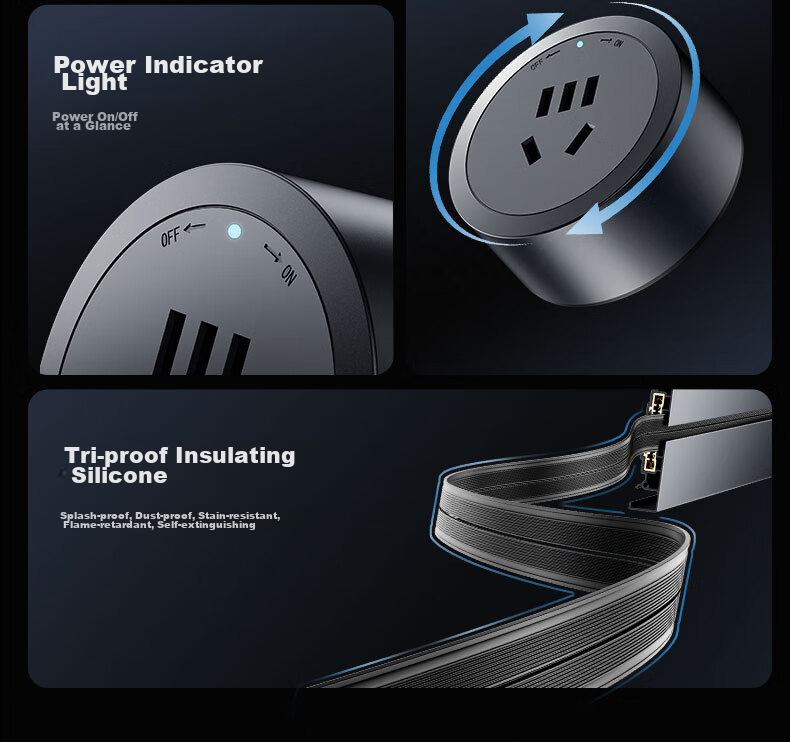 Newton's Law Quantum Track Socket Movable Wall Socket No-Drill Wall-Mounted Sliding Track Power Strip 8000W High Power 50cm Track + 4 Adapters 4