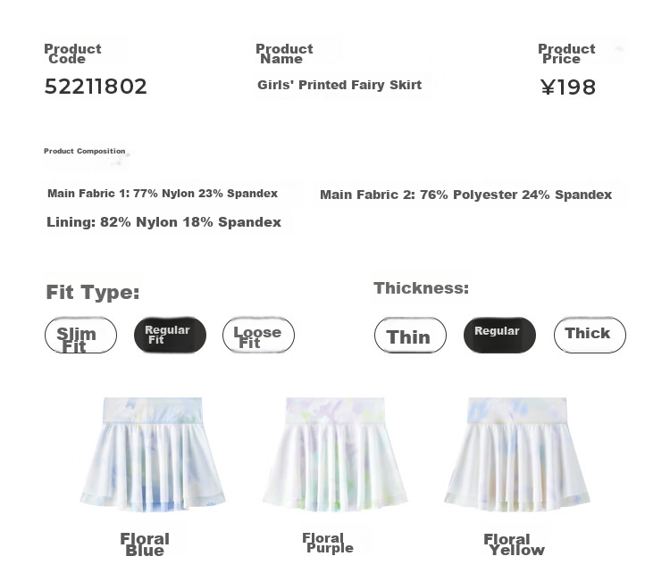Moodytiger Fairy Family Girls' Quick-Dry Cool Summer High-Waist Lightweight Breathable Sports Skirt 27