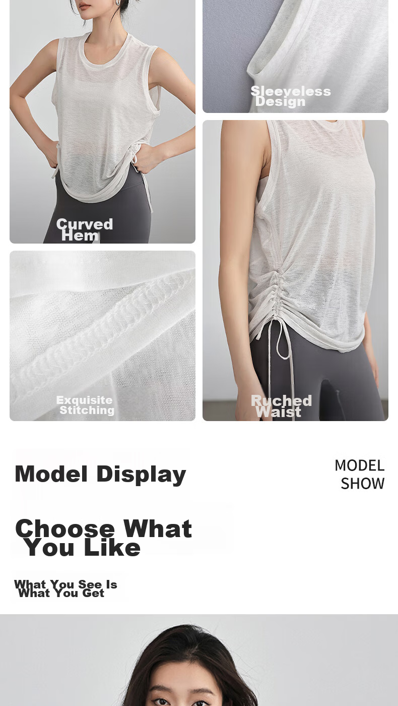 Free Style Women's Sports Short Sleeve Running Quick-Dry Loose Sleeveless Drawstring Top T-Shirt Pilates Yoga Fitness Cover-Up Spring Summer 7