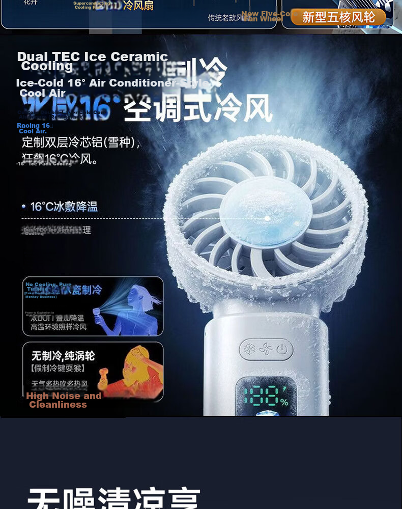 PolarBees 2026 New Portable Handheld Folding Semiconductor Cooling Neck Fan Rechargeable Long Battery Life Mini Desktop Cooling Device 11