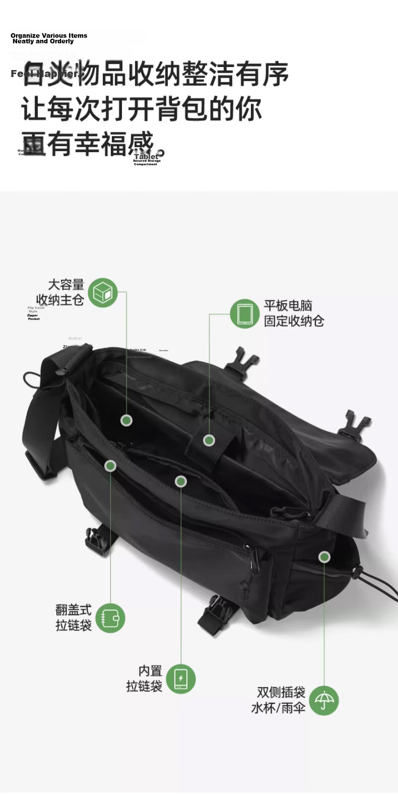 361° Large Capacity Men's Crossbody Bag Casual Shoulder Bag New Trendy Commuter Student Laptop Messenger Bag 7