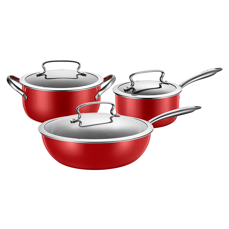 SUPOR Enamel Coated Frying Pan, Soup Pot, Milk Pot Cookware Set 3-Piece TP2406E Housewarming Gift