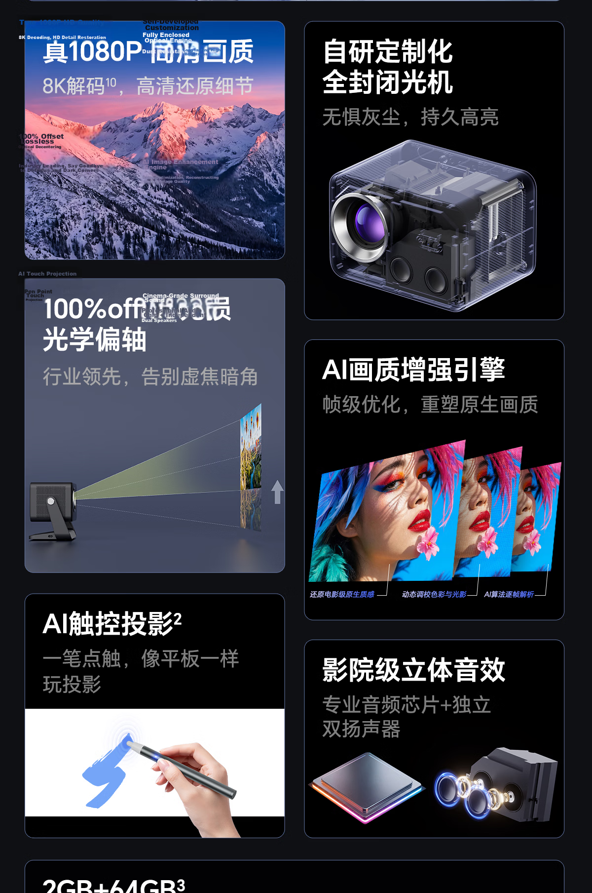 Honor Choice AI Projector Pro Starlight White Projector with Touch Pen Home Bedroom 64GB Large Storage 750CVIA True 1080P HD 4
