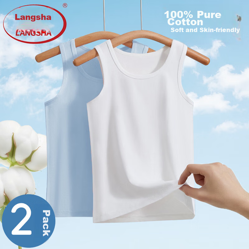 Langsha Pure Cotton Children's Vest Summer Boys Sleeveless Tank Top Thin Undershirt for Older Kids